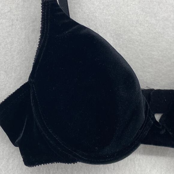 VICTORIAS SECRET Bra 36A Velvet Underwired Push Up Padded Adjustable Strap Black - Picture 3 of 10